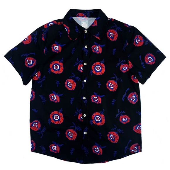 KINWAMONSTER Retired ‘Poppies’ Print Button Up Unisex Shirt - Picture 2 of 8